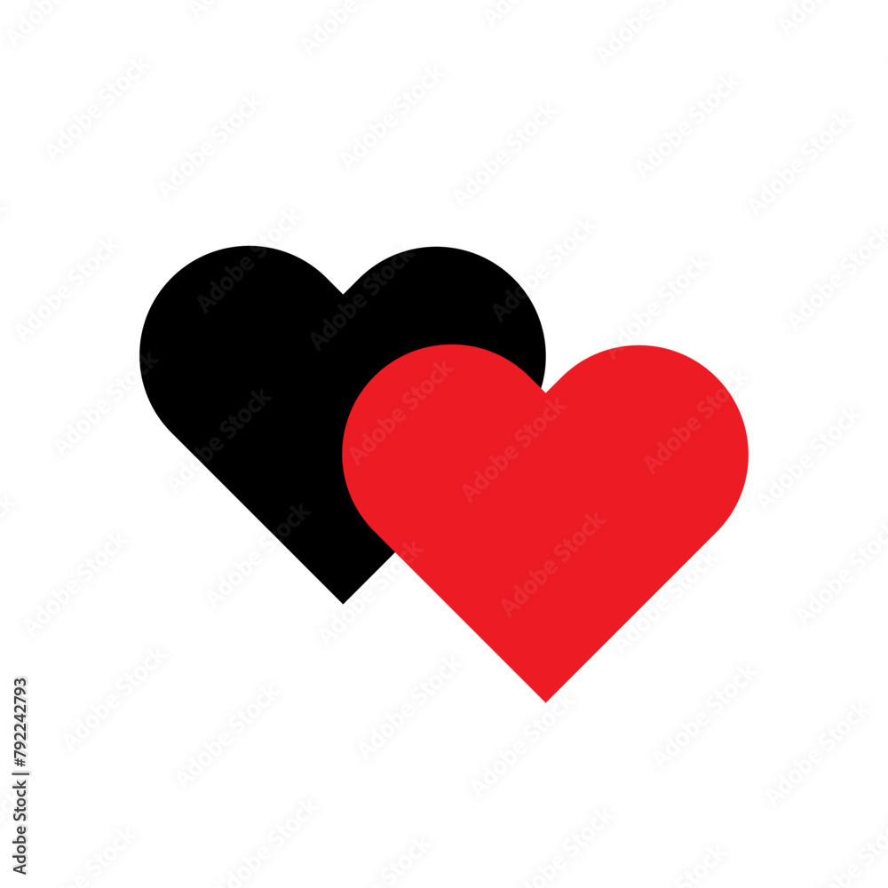 Intersecting hearts in black and red. Love and passion symbol. Valentine's Day design. Vector illustration. EPS 10.