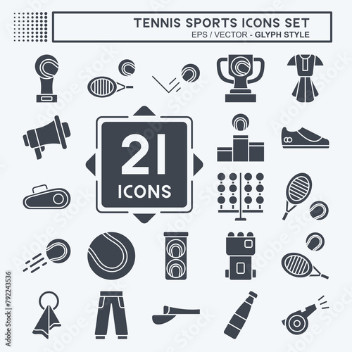 Icon Set Tennis Sports. related to Hobby symbol. glyph style. simple design illustration