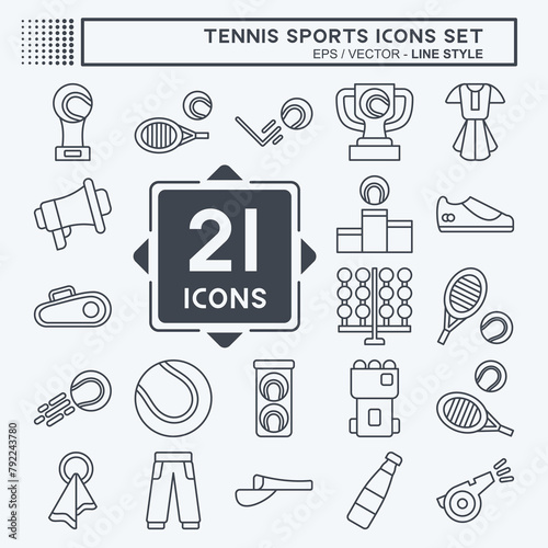 Icon Set Tennis Sports. related to Hobby symbol. line style. simple design illustration