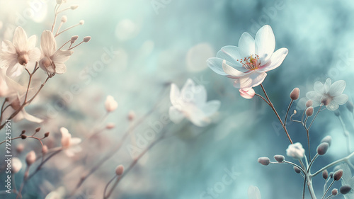 Spring white magnolia branches in bloom background
