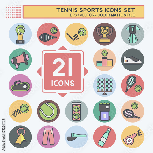 Icon Set Tennis Sports. related to Hobby symbol. color mate style. simple design illustration
