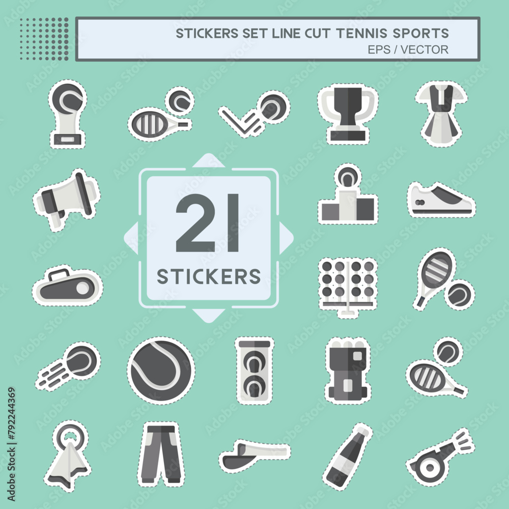 Sticker line cut Set Tennis Sports. related to Hobby symbol. simple design illustration Sticker line cut Set Tennis Sports. related to Hobby symbol. simple design illustration