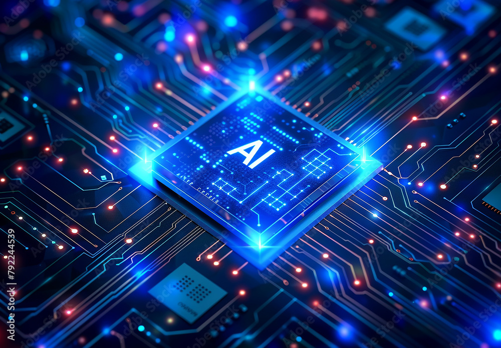 Photo of ai technology microchip background design with digital transformation concept