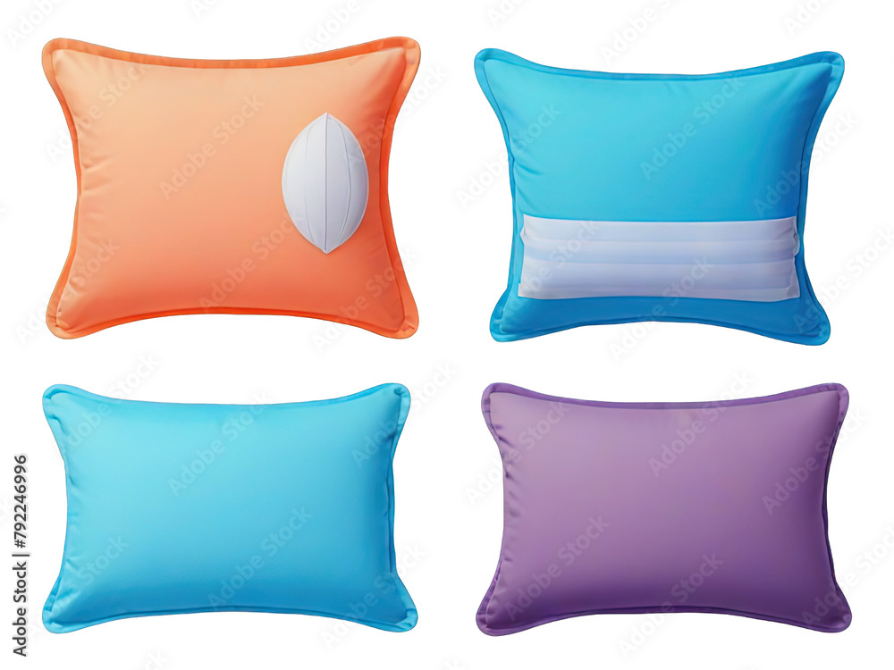 Collection set of pinky double coat hair cushion pillow cover, front side lying view on transparent cutout, PNG file