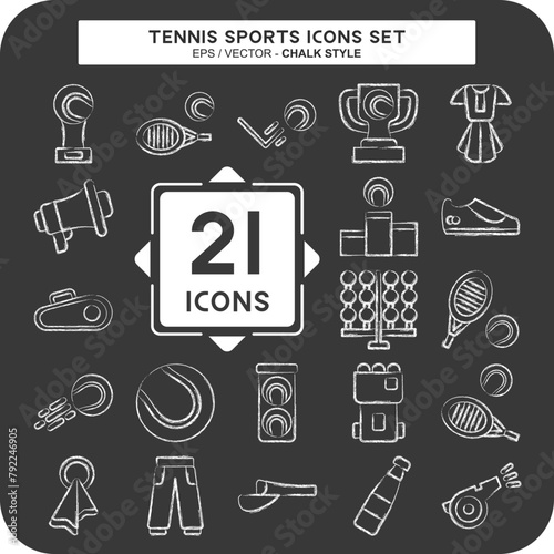 Icon Set Tennis Sports. related to Hobby symbol. chalk Style. simple design illustration