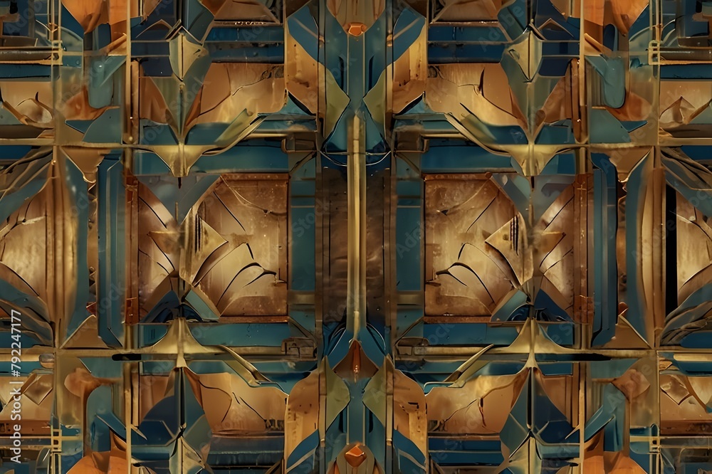 Vintage tan blue and brown seamless art deco wallpaper pattern vector Generator AI 
