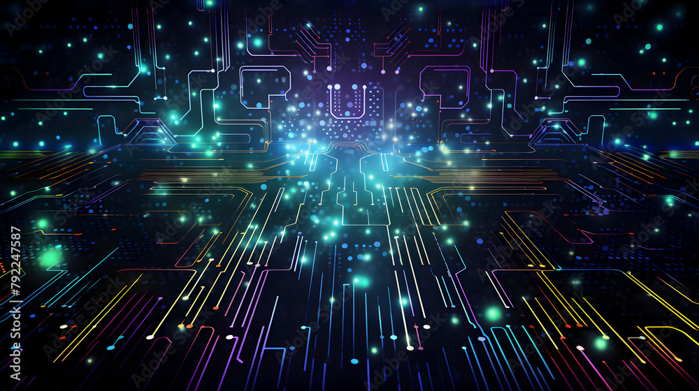 Obraz premium Digital technology neon abstract geometric circuit graphic poster web page PPT background