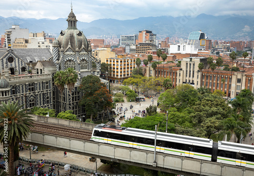 Medellin, Antioquia. Colombia - December 6, 2023. Metro system with a long route of 26 km with 21 stations and a duration of 40 minutes in total. photo