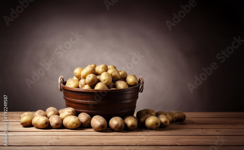 Isolated Potato wooden Basket. brow color fresh potato