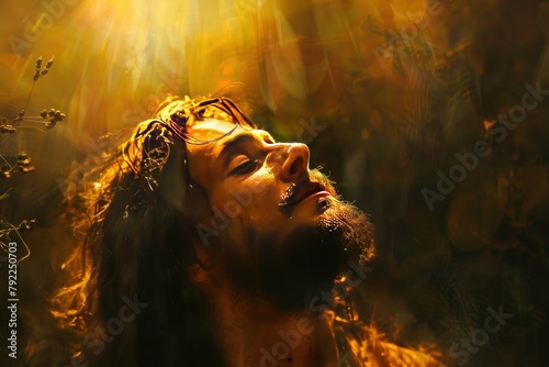 Jesus Christ praying in the Garden of Gethsemane. Generate AI image photo