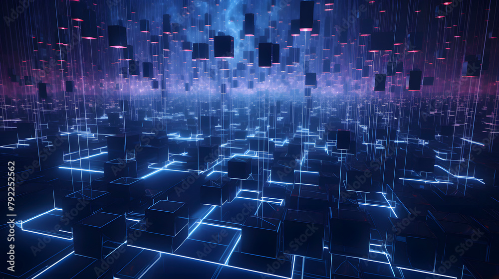 Digital technology cyberpunk blockchain networks transferring information PPT background