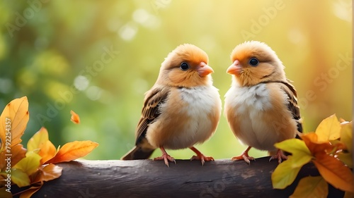 A couple adorable birds against a blurry background of nature for a sweet design © Waqasiii_Arts 