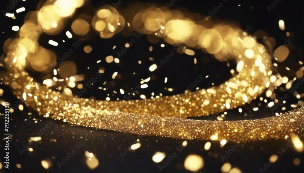 'magic confetti tail sparks light bright background glitter shine glittering Golden wave. Gold trail glow black sparkling shimmer glistering wave particle'
