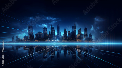 Digital technology dark blue modern city theme poster web page PPT background