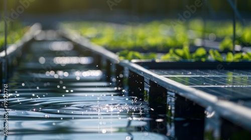 Rows of solar panels line the shoreline capturing energy from the sun to power a bioreactor. Inside the bioreactor a new type of energy algae is being grown and harvested for its high .
