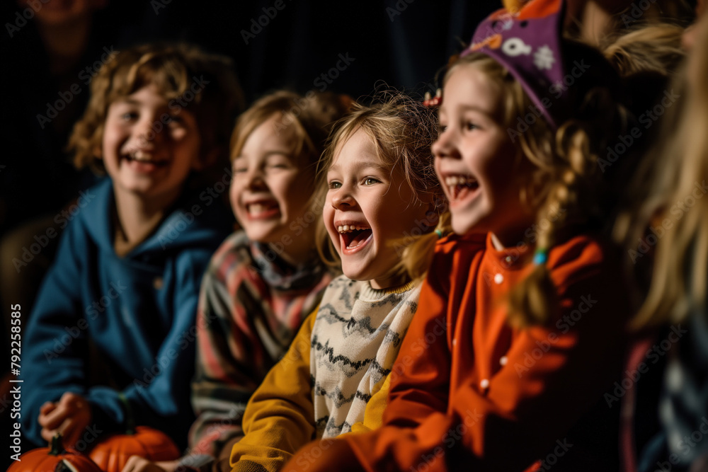 Group of Delighted Children Laughing Joyously at a Show, Experiencing Pure Childlike Happiness
