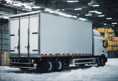 'truck refrigerator food loading freezing goods storage transporting warehouse ready made foods eat import export logistics system concept work business cargo check cold' photo