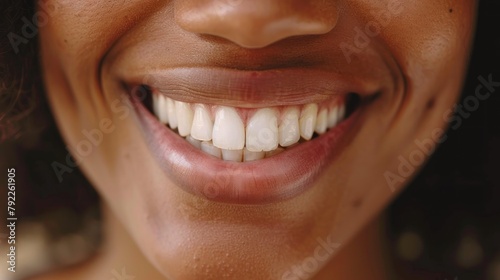 A close-up of a person s smile  conveying warmth  kindness  and hope.