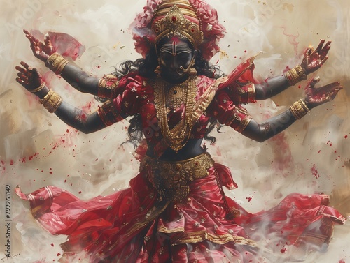 goddess Kali Ma performing the dance of creation, preservation and destruction, Hindu deity, goddess of death and destruction	
 photo