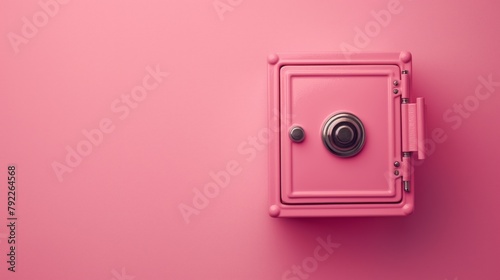 Minimalist pink safe on a uniform pink background, Concept of security, privacy, and monochromatic aesthetics