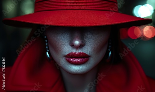 Fashionable Woman in Red Coat and Hat  photo