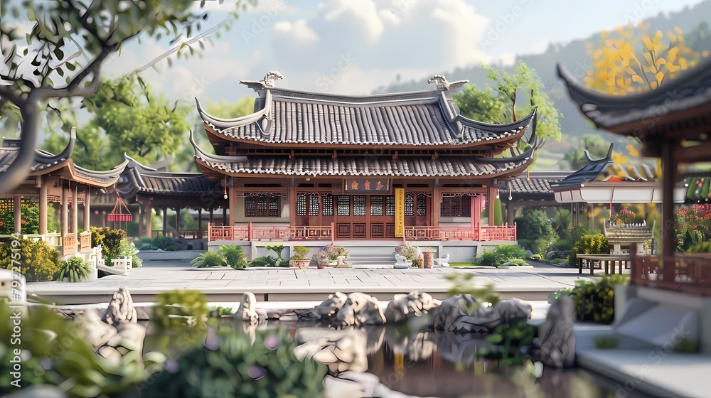 Chinese ancient architecture model poster background
