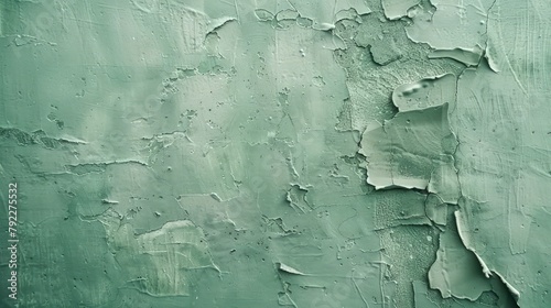 Cast concrete wall background with old peeling green paint, grunge wallpaper background