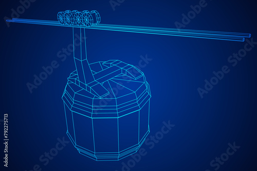 Cable car cabin gondola. Funicular simple cableway concept. Wireframe low poly mesh vector illustration