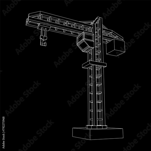Construction crane tower. Building industrial concept. Wireframe low poly mesh vector illustration. © newb1