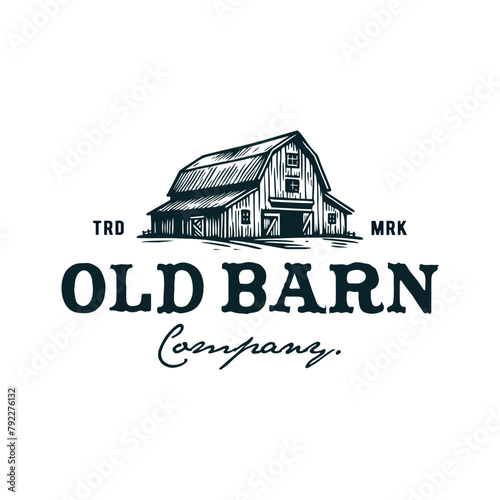 vintage logo old barn hand drawn vector illustration