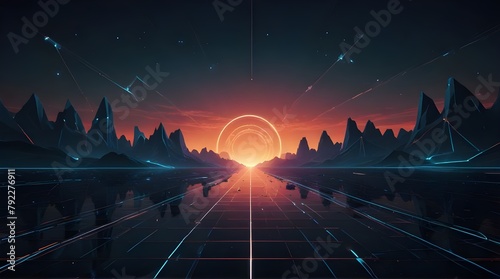 Digitally Abstract Landscape Inspired by Tron Featuring Sleek Polygonal Wireframes.generative.ai