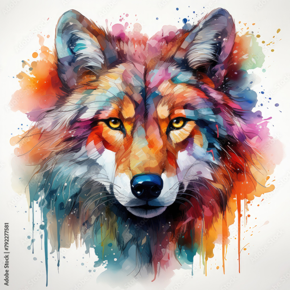 Naklejka premium Watercolor Wolf Head, clipart Illustration, Generative Ai