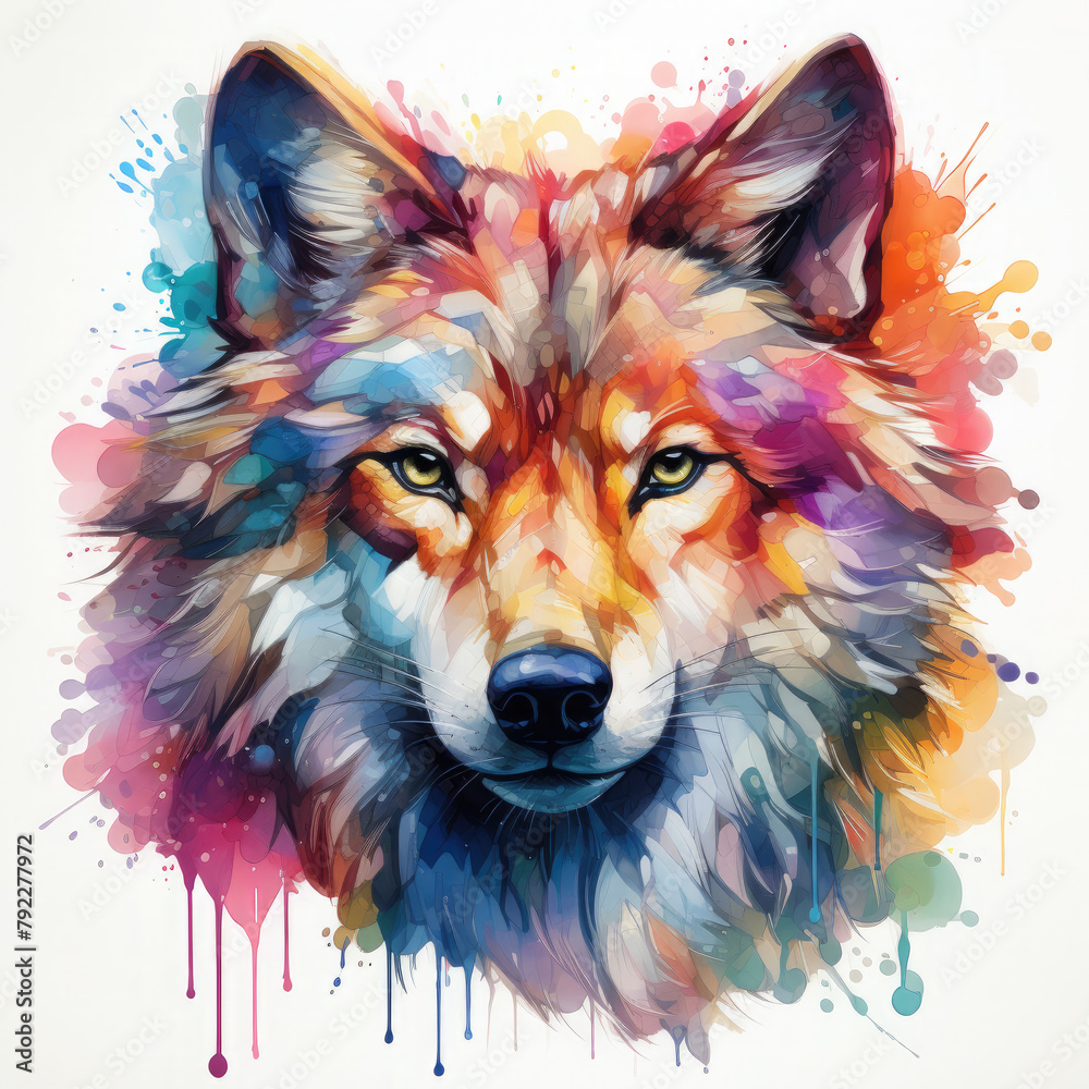 Naklejka premium Watercolor Wolf Head, clipart Illustration, Generative Ai