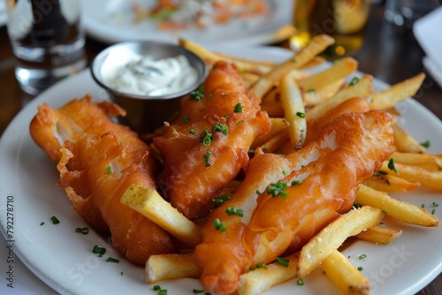 Crispy fish and chips and tartar sauce