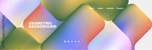 A liquid geometric background with a rainbow of colors resembling azure water, violet, electric blue, and grass. Closeup shot with a technologyinspired font