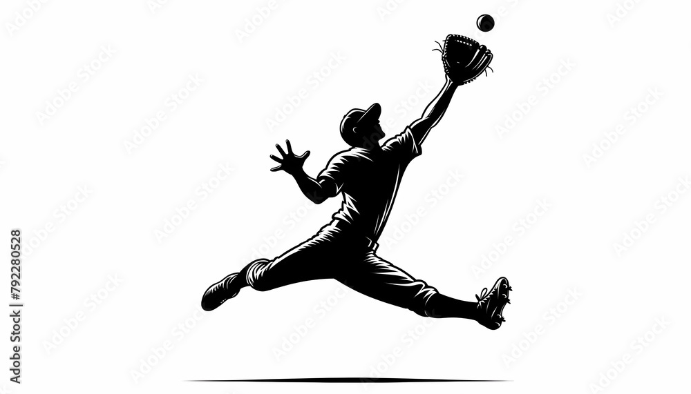 Baseball player jumps to catch the ball