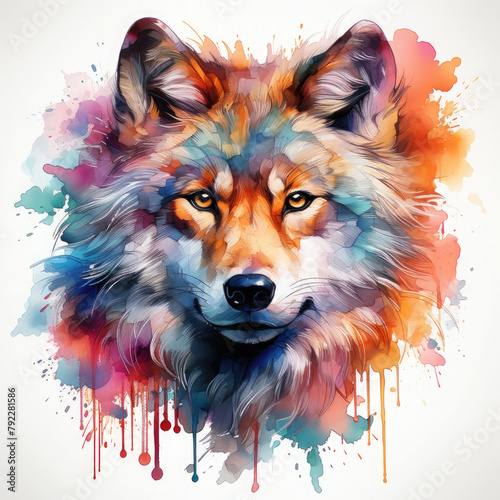 Watercolor Wolf Head, clipart Illustration, Generative Ai