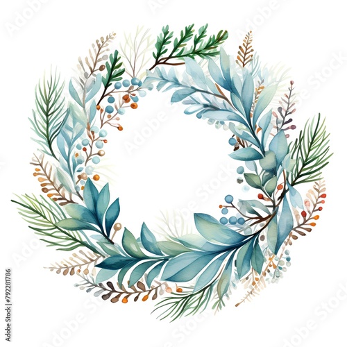 Wallpaper Mural Watercolor Christmas wreath with fir branches and berries. Hand painted illustration. Torontodigital.ca