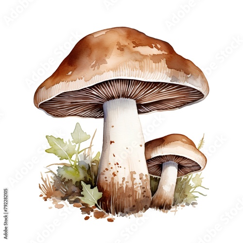 Watercolor forest mushrooms isolated on white background. Hand drawn illustration.
