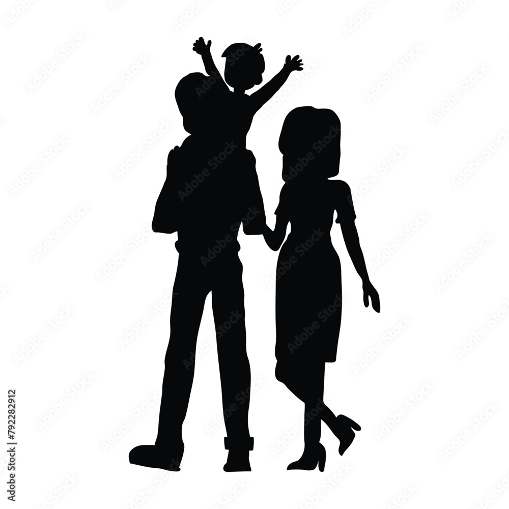 Family design over white background, design element illustration of the silhouette of a happy family holding hands. Element design of a happy family that is warm and full of love