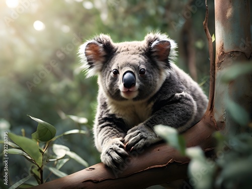 beautiful view of koala bears behind tree branches. generative ai