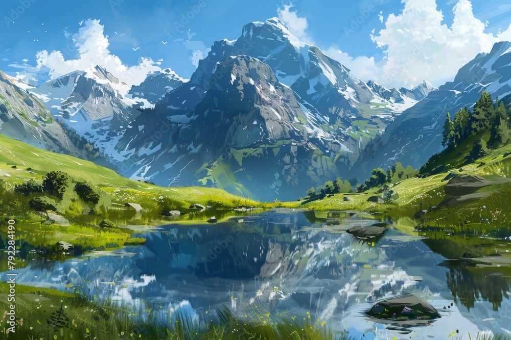 Mountain valley with lake