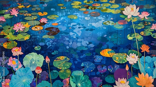 Summer lotus pond illustration poster background
