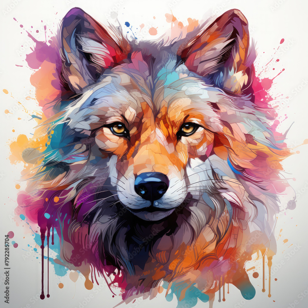 Naklejka premium Watercolor Wolf Head, clipart Illustration, Generative Ai