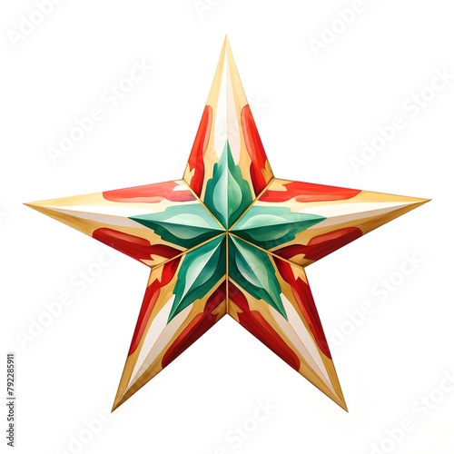 Star with colorful pattern. Vector illustration isolated on white background. Stylized 3d star.