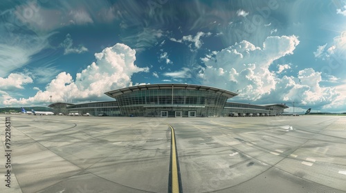 airport, panoramic side view, seen from the outside 