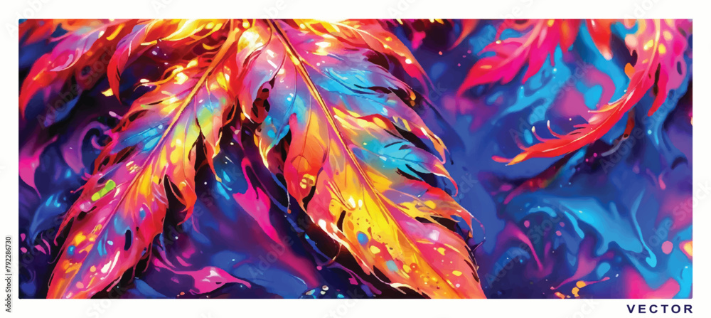 abstract colorful background with neon feathers abstract colorful background with neon feathers