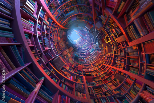 boundless librarysingle unread book existing in an infinite loop surrealist art 3D animation Unique photo
