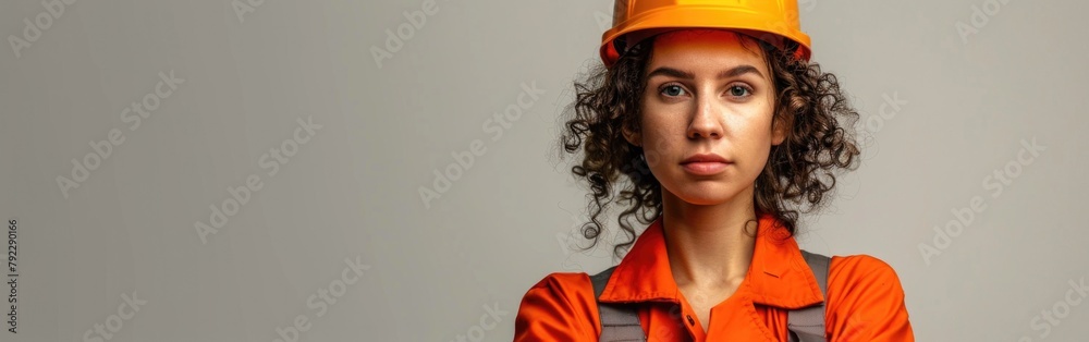A woman wearing a hard hat for safety in an industrial setting A woman wearing a hard hat for safety in an industrial setting