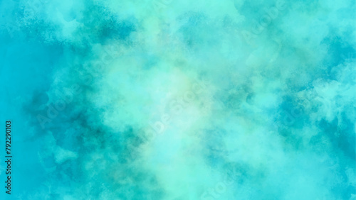 Light blue green abstract pattern Gradient Painted watercolor paper texture. Green watercolour brush splash pattern.